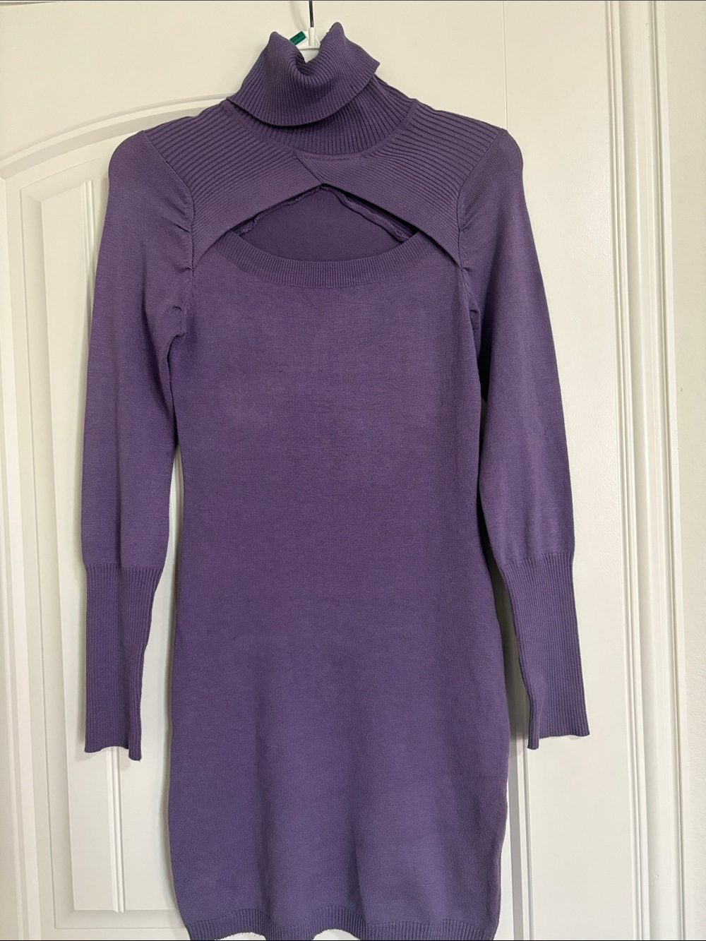 Derek Heart Purple Turtleneck Cutout Long Sleeve Knit Dress